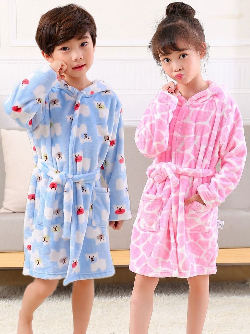 Children'S Nightgown Boys And Girls Baby Spring Autumn Winter Bathrobe Pajamas Cartoon Flannel Hooded Children'S Clothing Home Clothing - Image 2